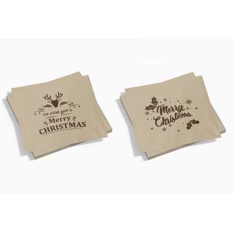 Servilleta 20x20 PP BIO ECO ecológica cocktail Navidad Merry Christmas Marron